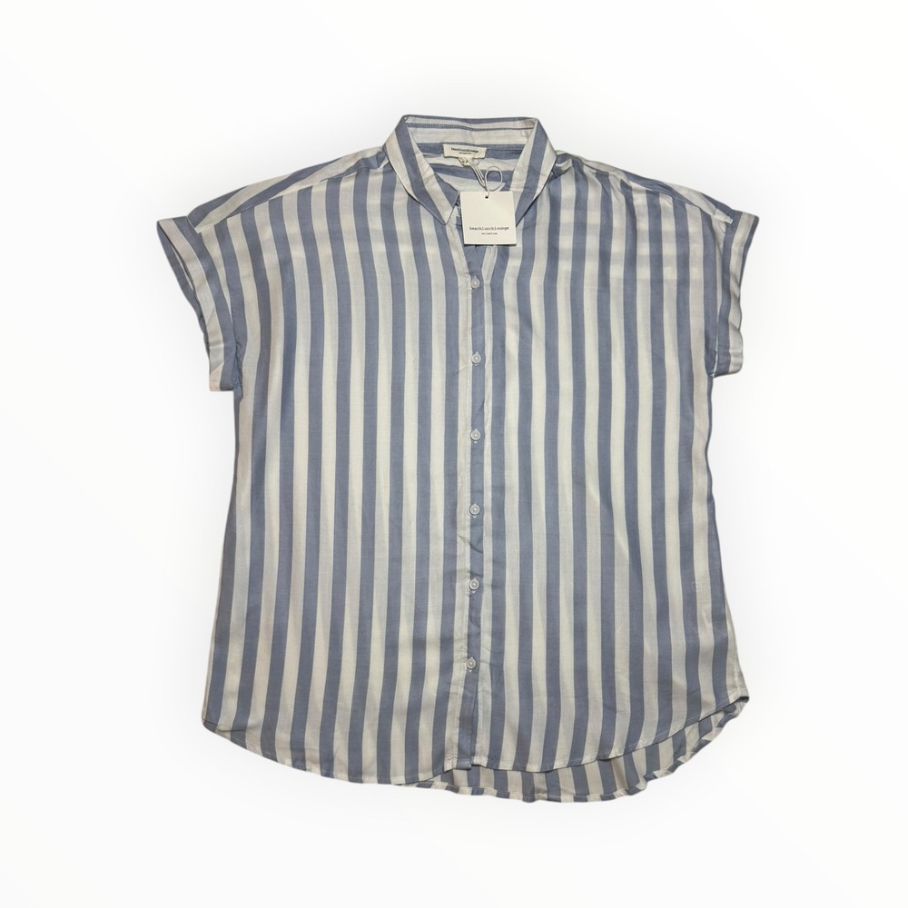 Beachlunchlounge Spencer Striped Button Down Top Blue and White Large